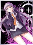  bad_id bad_pixiv_id braid danganronpa danganronpa_1 gloves hair_ribbon highres kirigiri_kyouko long_hair necktie purple_eyes purple_hair ribbon school_uniform single_braid skirt solo target zeroshiki_kouichi 