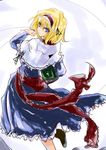  alice_margatroid blonde_hair blue_eyes book capelet fastbond from_behind looking_back short_hair solo touhou 