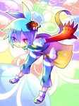  ahoge bag blob blue_eyes blue_hair bug capri_pants ebisawa_(alluviju) full_body heterochromia insect ladybug leaning_forward male_focus multicolored multicolored_background pants puyo_(puyopuyo) puyopuyo puyopuyo_fever red_eyes shirt shoes sig_(puyopuyo) 