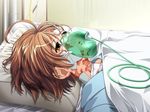  1girl bed brown_hair game_cg katakura_shinji kira_kira orange_eyes pillow shiino_kirari short_hair 