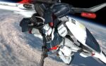  3d beam_rifle char&#039;s_counterattack character_name cloud commentary_request earth_(planet) earth_federation_space_forces energy_gun gundam in_orbit machinery mecha mecha_focus mobile_suit no_humans ocean photo_background planet radio_antenna re-gz realistic robot roundel science_fiction shield thrusters tomholy weapon zero_gravity 