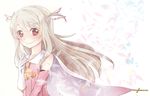  fate/kaleid_liner_prisma_illya fate_(series) feathers gloves hair_feathers hane4263 illyasviel_von_einzbern long_hair magical_girl prisma_illya red_eyes smile solo two_side_up white_hair 