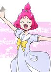  :d bakusai bow closed_eyes dokidoki!_precure half_updo oogai_daiichi_middle_school_uniform open_mouth outstretched_arms personification pink_bow pink_hair precure sailor_collar school_uniform sharuru_(dokidoki!_precure) sharuru_(dokidoki!_precure)_(human) short_hair smile solo spread_arms star starry_background white_sailor_collar 