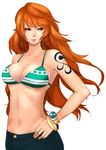  aira_saunar bangle bikini_top bracelet breasts brown_eyes cleavage jewelry large_breasts log_pose long_hair nami_(one_piece) navel one_piece orange_hair solo tattoo 