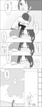  1girl ahoge ake_(harlequin) comic glasses greyscale hasebe_yutaka highres hug momoi_kenzou monochrome servant_x_service short_hair translated yamagami_lucy 