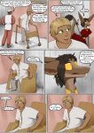 2024 bed blonde_hair blush brown_hair chair clothed clothing comic dialogue elim_dorelga english_text female fur furniture green_eyes hair headgear headwear hi_res hospital human kassen_akoll letterbox lying male mammal nipples nurse on_bed out-of-placers patient smile speech_bubble teeth text tongue topwear uniform valsalia walker yellow_eyes yinglet