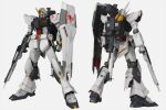  3d anaheim_electronics beam_rifle char&#039;s_counterattack commentary_request comparison dual_persona energy_gun gundam machinery mecha mecha_focus mobile_suit multiple_views no_humans nu_gundam realistic robot roundel science_fiction shield tomholy unicorn v-fin weapon white_background 