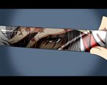  black_hair close-up eyes hair_over_one_eye katana letterboxed m.u.g.e.n mirror original red_eyes reflection samuimu scar sendai_hakurei_no_miko solo sword touhou weapon 