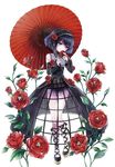  b.a.d. black_hair flower gothic_lolita hoop_skirt konayama_kata lolita_fashion mayuzumi_azaka orange_eyes oriental_umbrella parasol red_flower red_rose rose short_hair smile solo thighs umbrella 