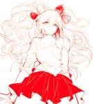  blue_eyes bow danganronpa danganronpa_1 enoshima_junko from_below hair_bow lineart long_hair mayer navel open_clothes open_shirt shirt skirt smile solo spot_color twintails white_background 