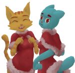 2019 alpha_channel anonymous_artist anthro arms_bent big_breasts big_eyes big_iris biped black_eyebrows black_eyes blue_body blue_ears blue_fur blue_tail breasts cartoon_network cheek_tuft christmas christmas_clothing christmas_dress closed_smile clothed clothed_anthro clothed_female clothing crossover digital_drawing_(artwork) digital_media_(artwork) domestic_cat dress duo eyebrows eyelashes eyes_closed facial_markings facial_tuft fangs felid feline felis female fingers fran_(litterbox_comics) fur fur_lined_clothing fur_lined_dress fur_trim_(clothing) fur_trim_dress fur_tuft glistening glistening_eyes happy head_markings head_turned holidays humanoid_hands iris light_body light_ears light_fur light_nose light_stripes light_tail light_tongue litterbox_comics looking_at_viewer looking_back looking_back_at_viewer mammal markings mature_anthro mature_female monotone_body monotone_fur monotone_tail mouth_closed nicole_watterson open_mouth open_smile orange_body orange_ears orange_fur orange_stripes orange_tail pink_nose pink_tongue pointy_ears prick_ears pupils red_clothing red_dress simple_background smile smiling_at_viewer standing striped_arms striped_body striped_face striped_fur striped_markings striped_tail stripes tabby_cat tail tail_markings teeth the_amazing_world_of_gumball thick_eyebrows three-quarter_view tongue transparent_background tuft