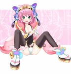  bell blush butterfly_hair_ornament green_eyes hair_ornament hat jingle_bell open_mouth panties phantasy_star phantasy_star_online_2 pink_hair platform_footwear pointy_ears sakakikami_souna sandals solo spread_legs tabi thighhighs tsukino_yuzuriha underwear 