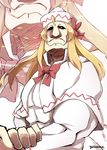  alex_louis_armstrong artist_name bow capelet fullmetal_alchemist genderswap genderswap_(ftm) hat highres lily_white long_hair looking_at_viewer male_focus manly muscle parody simple_background solo style_parody touhou yutamaro zoom_layer 