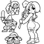 1girl 3boys adelbert_steiner ass bodysuit choker final_fantasy final_fantasy_ix garnet_til_alexandros_xvii holding holding_staff lineart long_sleeves looking_back monochrome multiple_boys name_omoitukan2 short_hair simple_background staff thick_lineart vivi_ornitier white_background zidane_tribal 