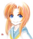  blue_eyes higurashi_no_naku_koro_ni itsukage orange_hair ryuuguu_rena school_uniform serafuku short_hair smile solo 