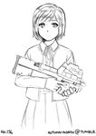  autumn-north bullpup cardigan expressionless greyscale gun gunslinger_girl henrietta_(gunslinger_girl) holding holding_gun holding_weapon lineart monochrome p90 short_hair skirt solo submachine_gun trigger_discipline weapon 