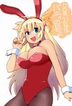  animal_ears blonde_hair blue_eyes bow bowtie breasts bunny_ears bunnysuit cleavage detached_collar large_breasts long_hair momo_(fruits_box) original pantyhose solo two_side_up wrist_cuffs 