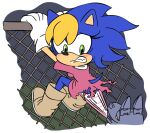 2024 alpha_channel ambiguous_gender anthro archie_comics assisted_exposure bernadette_hedgehog bisonvega biting_underwear black_nose blonde_hair blue_body blue_fur blue_tail blush blush_lines boots bottomwear breasts brown_boots brown_clothing brown_footwear butt climbing_fence clothing clothing_pull convenient_censorship dress duo embarrassed eulipotyphlan female fence footwear fur gloves green_eyes grimace hair handwear hedgehog holding_on looking_at_another looking_back looking_back_at_another mammal panties pattern_bottomwear pattern_clothing pattern_panties pattern_underwear pink_clothing pink_dress robot_dog robot_feral sega shoes sonic_the_hedgehog_(archie) sonic_the_hedgehog_(comics) sonic_the_hedgehog_(series) striped_bottomwear striped_clothing striped_panties striped_underwear stripes tail tan_body tan_skin torn_clothing torn_dress underwear underwear_pull white_clothing white_gloves white_handwear worried yellow_eyes