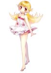  blonde_hair dress long_hair monogatari_(series) nisemonogatari open_toe_shoes oshino_shinobu patatata red_eyes shoes solo 