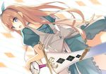  alice_(wonderland) alice_in_wonderland bad_id bad_pixiv_id blonde_hair blue_eyes cccpo clock dutch_angle from_behind hair_ribbon long_hair looking_back open_mouth ribbon scabbard sheath solo sword weapon 