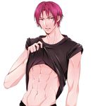  abs bad_id bad_pixiv_id fangs free! male_focus matsuoka_rin muscle red_eyes red_hair riv51 shirt_lift solo 