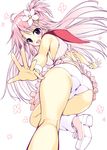  :d ass blush fantasista_doll flower hair_flower hair_ornament long_hair looking_at_viewer looking_back open_hand open_mouth oryou panties pink_hair shimeji_(fantasista_doll) smile solo underwear 