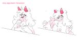 anthro areola blush bovid breasts caprine chest_tuft emanata fair_argument_(meme) fur goat hair hand_on_breast horn humor long_hair mammal meme nier_(pinkshinyhorns) nipples open_mouth pink_horn pinkshinyhorns simple_background small_breasts solo talking_to_viewer trans_(lore) trans_woman_(lore) tuft white_background white_body white_fur