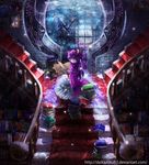  absurdres book book_stack bookshelf crescent daikazoku63 dress hat highres kneeling library light_rays long_hair looking_back patchouli_knowledge purple_eyes purple_hair shipwreck smile solo stairs sunbeam sunlight touhou water window 