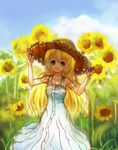  blonde_hair blue_eyes collet_brunel dress flower hat long_hair tales_of_(series) tales_of_symphonia 