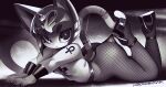  1girl :&lt; ancient_egyptian animal_crossing animal_ears ankha_(animal_crossing) ass blunt_bangs bob_cut breasts cat_ears cat_girl cat_tail fishnet_pantyhose fishnet_sleeves fishnets furry furry_female hair_ornament high-waist_pantyhose high_heels highres hooked_on_heel krokobyaka lace_pantyhose_hooked_on_heel_(meme) looking_at_viewer lying medium_breasts meme on_stomach pantyhose shoes short_hair snake_hair_ornament solo tail 