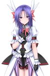  1girl black_gloves blush bow breasts game_cg gloves hair_ornament hair_ribbon higuchi_isami large_variant_set long_hair looking_at_viewer magical_girl mahou_shoujo_sae medium_breasts murakami_shizuru non-web_source official_art purple_eyes purple_hair ribbon short_sleeves skirt solo transparent_background variant_set 