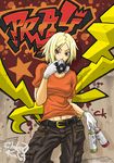  belt blonde_hair cargo_pants copyright_request delinquent gloves graffiti navel pants red_eyes shirt short_hair solo spray_paint t-shirt tony_(chikaku_kabin) 