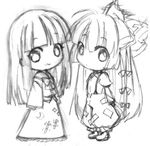  bad_id chibi fujiwara_no_mokou greyscale houraisan_kaguya konayama_kata long_hair lowres monochrome multiple_girls pants sketch suspenders touhou 