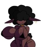 2025 afro anthro areola areola_slip barbara_beeps big_breasts bikini black_bikini black_clothing black_swimwear bodily_fluids bovid breasts caprine choker clothing curvy_figure digital_drawing_(artwork) digital_media_(artwork) ear_piercing ear_ring female front_view gold_(metal) gold_choker gold_jewelry gold_necklace hair hair_over_eyes hi_res huge_breasts jewelry mammal navel necklace piercing portrait ring_piercing sheep simple_background smile solo string_bikini sweat sweatdrop swimwear tail three-quarter_portrait two-piece_swimsuit white_background xarop77