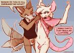 2025 anthro assisted_exposure balls biped black_clothing black_shirt black_tank_top black_topwear blush bottomless bottomless_anthro bottomless_male brown_body brown_fur canid canine canis cantio_(lawyerdog) clothed clothing clothing_lift coyote digital_media_(artwork) duo english_text femboy flaccid fur genitals green_eyes humanoid_genitalia humanoid_penis lawyerdog male male/male male_anthro mammal monotone_body monotone_fur multicolored_body multicolored_fur murid murine penis pink_clothing rat reggie_(whygena) rodent shirt tail tail_motion tailwag tank_top text topwear white_body white_fur