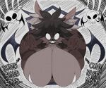 anthro big_breasts bone breasts brown_body brown_fur claws creepy ear_tuft english_text femboy fluffy_ears freckled_chest freckles fur hair hi_res huge_breasts huge_thighs hungry hyena hyper hyper_breasts hyper_thighs insane long_hair looking_at_viewer male male_(lore) mammal mirror portal rogywantscoffee sharp_teeth skull solo solo_focus spots teeth text thick_thighs tuft wings
