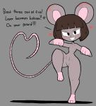 2024 anthro barefoot black_eyes blush blush_lines breasts brown_hair dialogue digital_media_(artwork) english_text feet female fighting_pose flat_chested fur genitals grey_background grey_body grey_fur hair heart_symbol ida_(usagibun1) mammal mouse murid murine navel nipples nude nude_anthro nude_female pink_nipples pose rodent simple_background small_breasts solo tail text thick_thighs usagibun1 vulva wide_hips