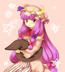  bow hat long_hair patchouli_knowledge pink_bow purple_eyes purple_hair solo subaru_(yachika) touhou 