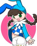 2007 anthro bemani blue_clothing blue_hat blue_headwear blue_shirt blue_topwear bottomwear braided_hair brown_hair clothing clothing_pull fake_ears fake_rabbit_ears female fool&#039;s_hat green_eyes gshinobi hair happy hat headgear headwear konami lagomorph leporid long_hair long_sleeve_shirt long_sleeves mammal mimi_(pop&#039;n_music) navel open_mouth pop&#039;n_music pop&#039;n_music_13_carnival rabbit shirt shorts solo topwear white_bottomwear white_clothing white_shorts