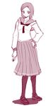  hand_on_hip kiyosumi_school_uniform long_skirt monochrome pantyhose pink saki school_uniform serafuku skirt solo standing takei_hisa yuuki_akira 