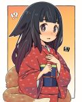  !? 1girl alternate_hair_length alternate_hairstyle animal_ears blush brown_eyes ears_down fox_ears fox_girl fox_tail japanese_clothes kimono kitsune kukuri_(mawaru) long_hair long_sleeves looking_at_viewer mawaru_(mawaru) nose_blush obi original parted_lips red_kimono sash solo tail wide_sleeves 