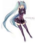  aqua_hair bad_id bad_pixiv_id closed_eyes detached_sleeves hatsune_miku headset long_hair mzz necktie skirt solo thighhighs twintails very_long_hair vocaloid 