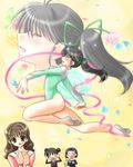  black_hair closed_eyes genderswap genderswap_(mtf) green_leotard gymnast_leotard gymnastics jumping kayo-chan_series leotard long_hair lowres multiple_girls ogasawara_kuuma ponytail rhythmic_gymnastics ribbon ribbon_baton 