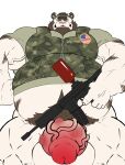 accessory american_flag anthro balls balls_focus beard beer_belly belly belly_focus belt biceps big_balls big_belly big_muscles big_penis black_belt black_clothing blue_eyes body_hair bottomless bottomless_anthro bottomless_male bottomwear brown_beard brown_body brown_facial_hair brown_fur brown_hair brown_pubes brown_sideburns bruised bruised_penis camo camo_clothing camo_print camo_topwear camo_vest clothed clothing erection facial_hair felid feline fierce fierce_expression fist fur genital_focus genitals glare green_bottomwear green_clothing green_headband green_pants green_shirt green_topwear green_vest gun hair happy_trail headband hi_res holding_gun holding_object holding_ranged_weapon holding_weapon intimidation kevinskylet111999 looming low-angle_view male mammal manly markings menancing military military_clothing military_uniform military_vest musclegut muscular muscular_anthro muscular_male paint_gun paintball paintball_gun pantherine pants park_ranger pattern_clothing pattern_topwear pattern_vest penis penis_focus pubes ranged_weapon ranger red_penis shirt sideburns simple_background soldier solo striped_body striped_fur striped_markings stripes swollen swollen_penis thick_arms thick_thighs tiger topwear tough_guy uniform united_states_of_america vein veiny_muscles veiny_penis vest warrior weapon welts white_background white_body white_fur