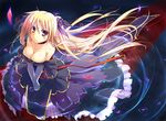  bare_shoulders blonde_hair breasts cleavage downblouse dress fate_testarossa from_above large_breasts long_hair lyrical_nanoha mahou_shoujo_lyrical_nanoha_strikers red_eyes ribbon solo t-ray twintails very_long_hair water 