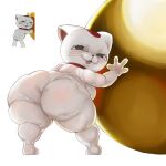 4_fingers anthro big_butt black_nose blush breasts butt collar dandadan domestic_cat eyelashes felid feline felis female fingers fur grey_eyes hi_res huge_butt looking_at_viewer looking_back looking_back_at_viewer mammal nude open_mouth pincparti rear_view simple_background solo thick_thighs turbo_granny_(dandadan) whiskers white_background white_body white_fur wide_hips