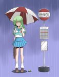  alternate_costume bus_stop hinoshita_hikari kochiya_sanae rain school_uniform serafuku solo touhou umbrella 
