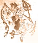  arata_iri bad_id bad_pixiv_id brown fang flandre_scarlet laevatein monochrome sketch solo touhou vampire wings 