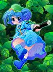  backpack bag blue_eyes blue_hair cucumber hat kabutoyama kawashiro_nitori solo touhou two_side_up 