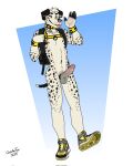 accessory anthro backpack balls bartek22 belly blinking blinking_at_viewer blue_eyes bodily_fluids boots canid canine canis circumcised clothing cock_ring collar dalmatian domestic_dog ear_piercing ear_ring ears_down erection footwear genital_fluids genitals hi_res humanoid_genitalia humanoid_penis jewelry looking_at_viewer male mammal navel navel_piercing nipple_piercing nipples nude nude_anthro nude_male penis penis_accessory penis_jewelry piercing pivoted_ears precum raised_hand ring_piercing shoes solo tail tongue tongue_out wearing_backpack